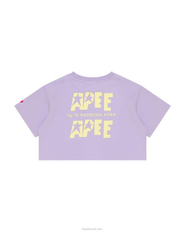 לילך פסטל A Bathing Ape 644LV955 נשים טי קצוץ לוגו כפול