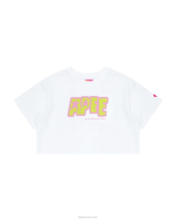 לבן מולבן A Bathing Ape 644LV956 נשים טי קצוץ לוגו כפול