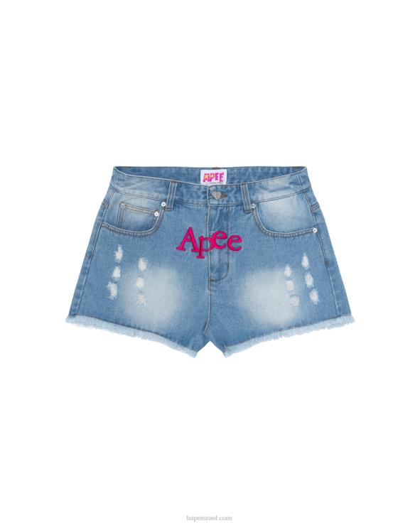 דֵנִים A Bathing Ape 644LV967 נשים מכנסי ג'ינס קצרים עם לוגו