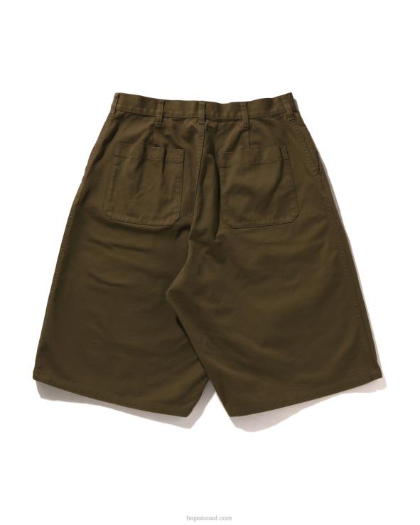 בז' A Bathing Ape 644LV98 גברים מכנסי צ'ינו קצרים בגזרה רופפת נקודה אחת